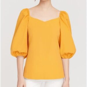 NWT Cuyana Seersucker Balloon 3/4 Sleeve Top Daffodil Yellow Size Small